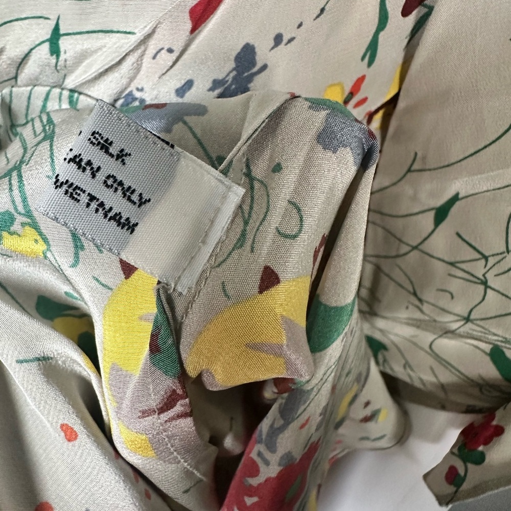 Baraschi 100% Silk Dress Floral Tie-Front Dress Gray Mini S - Picture 3 of 10